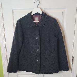J. Jill Velvety Floral Textured Print Blazer Jacket Chocolate, Women's Size 10